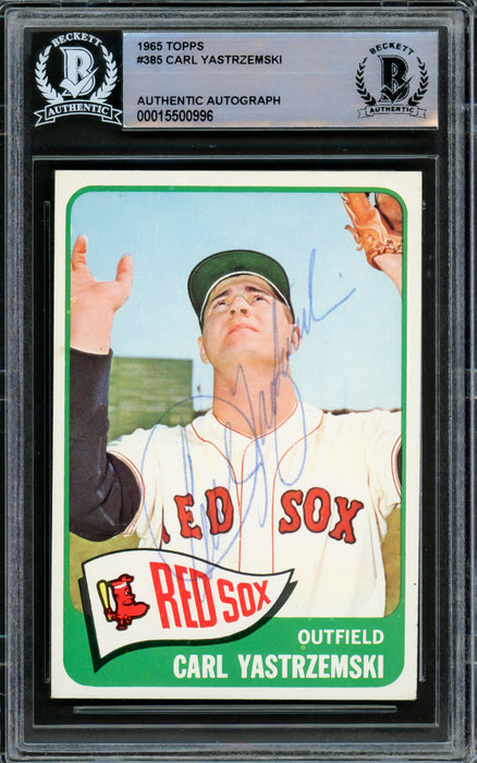 Carl Yastrzemski Autographed 1965 Topps Card #385 Boston Red Sox Vintage Signature Beckett BAS #15500996