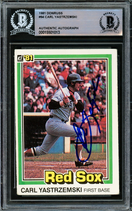 Carl Yastrzemski Autographed 1981 Donruss Card #94 Boston Red Sox Beckett BAS #15501013