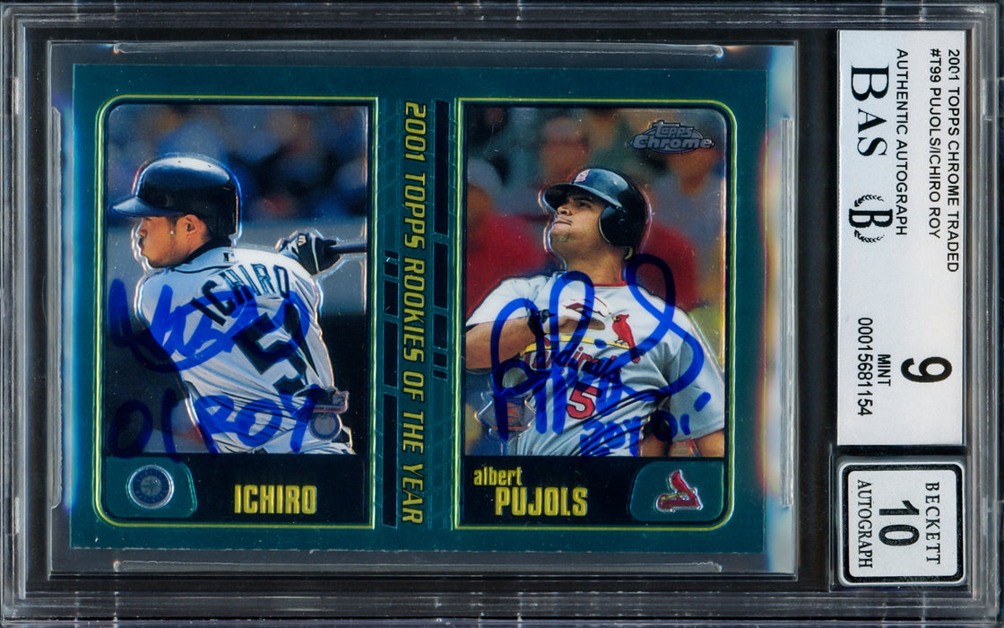 Albert Pujols & Ichiro Suzuki Autographed 2001 Topps Chrome Traded Rookie Card #T99 BGS 9 Auto Grade Gem Mint 10 "01 ROY" Beckett BAS #15681154