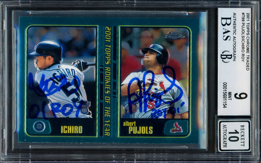 Albert Pujols & Ichiro Suzuki Autographed 2001 Topps Chrome Traded Rookie Card #T99 BGS 9 Auto Grade Gem Mint 10 "01 ROY" Beckett BAS #15681154