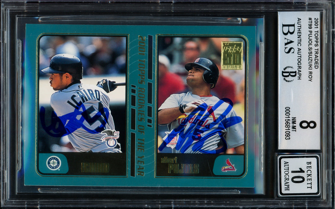 Albert Pujols & Ichiro Suzuki Autographed 2001 Topps Traded Rookie Card #T99 BGS 8 Auto Grade Gem Mint 10 Beckett BAS #15681093