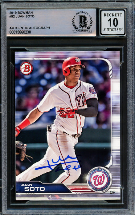 Juan Soto Autographed 2019 Bowman Card #92 Washington Nationals Auto Grade Gem Mint 10 Beckett BAS Stock #218665