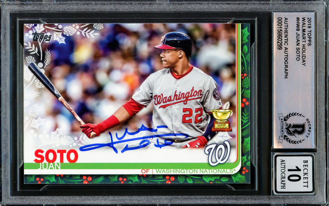 Juan Soto Autographed 2019 Topps Holiday Card #HW8 Washington Nationals Auto Grade Gem Mint 10 Beckett BAS Stock #218666