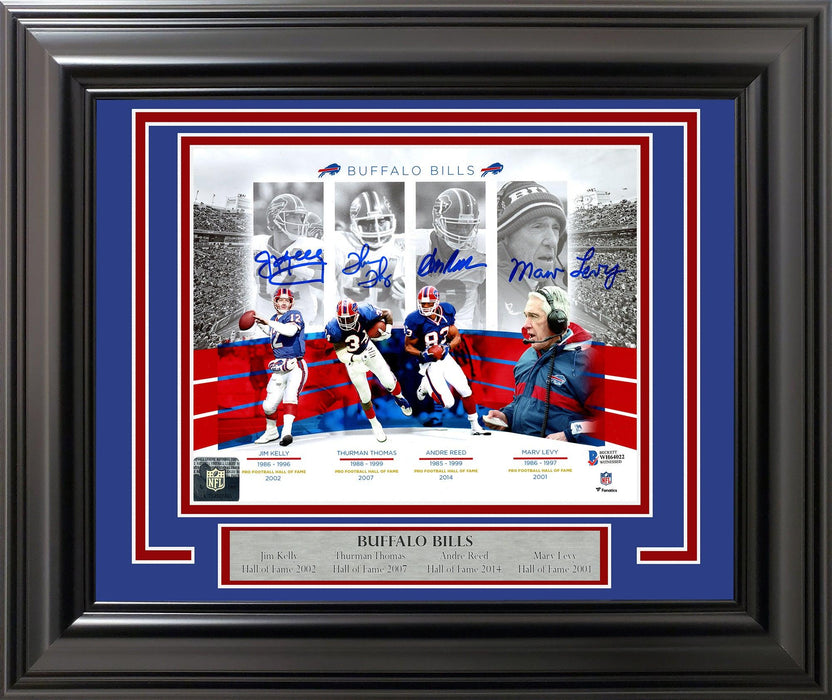 Buffalo Bills Hall Of Famers Autographed Framed 8x10 Photo With 4 Signatures Including Jim Kelly & 3 Others Beckett BAS Stock #209407 - RSA