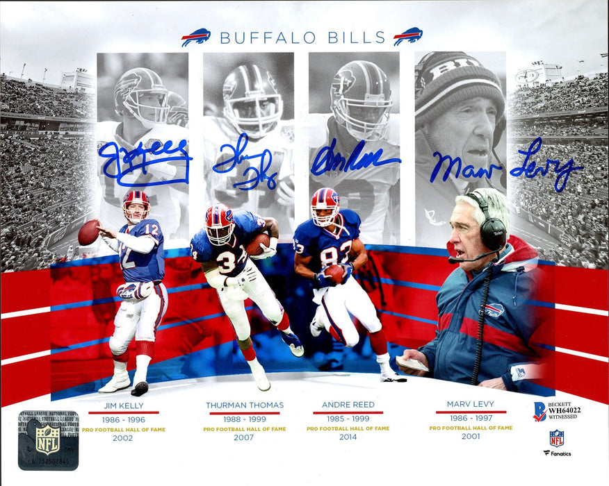 Buffalo Bills Hall Of Famers Autographed Framed 8x10 Photo With 4 Signatures Including Jim Kelly & 3 Others Beckett BAS Stock #209407 - RSA
