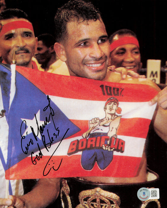 Erik Morales Autographed 8x10 Photo "God Bless" Beckett BAS QR #BH29068