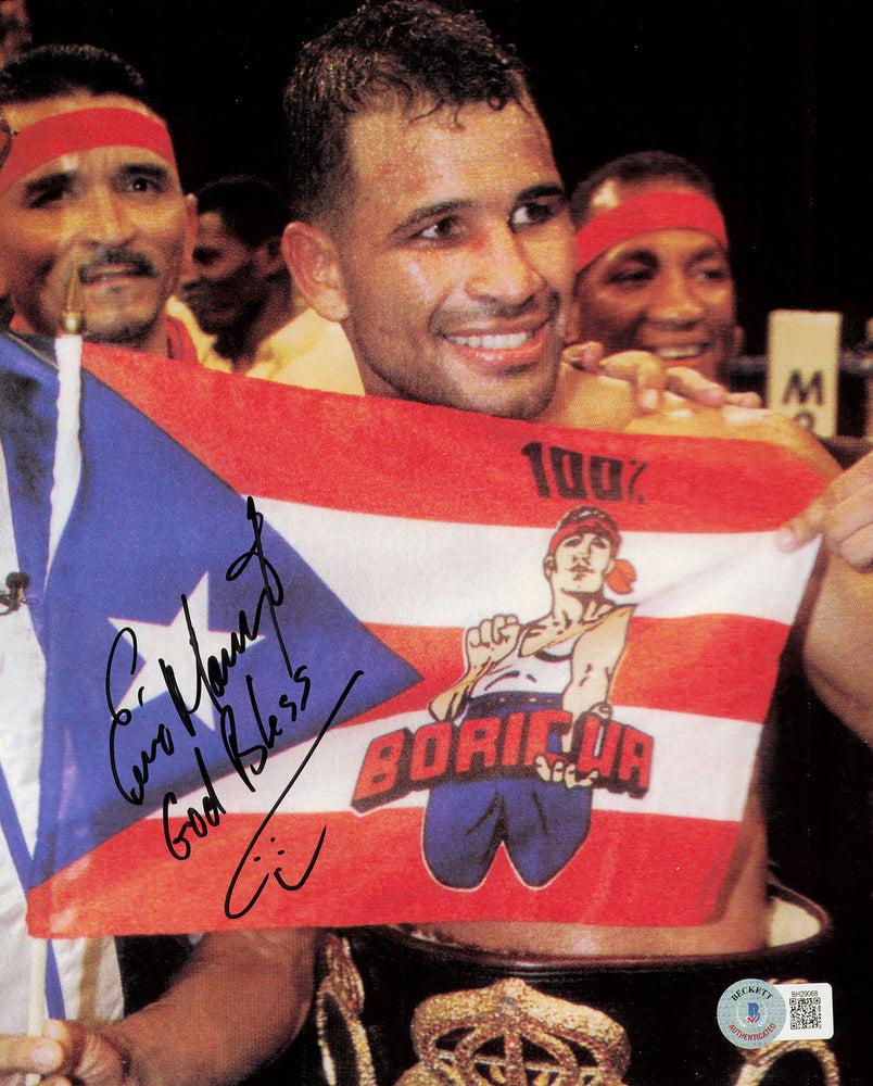 Erik Morales Autographed 8x10 Photo "God Bless" Beckett BAS QR #BH29068