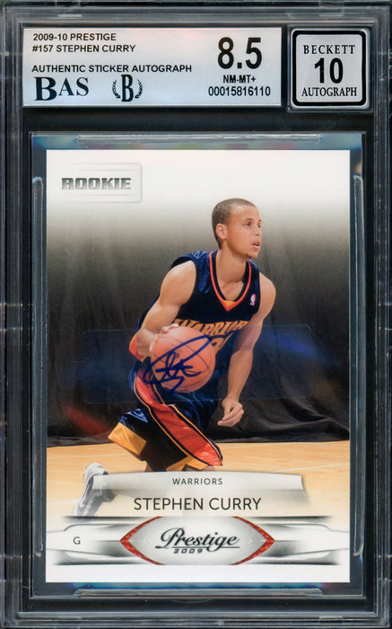 steph curry graded card Stephen Curry Autographed 2009-10 Panini Prestige Rookie Card #157 Golden  State Warriors BGS 8.5 Auto Grade Gem Mint 10 Beckett BAS #15816110