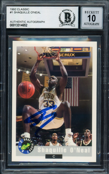 Shaquille Shaq O'Neal Autographed 1992-93 Classic Rookie Card #1 LSU T — RSA
