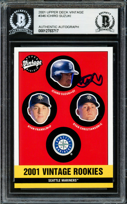 Ichiro Suzuki Autographed 2001 Upper Deck Vintage Rookie Card #346 Seattle Mariners Beckett BAS Stock #220245