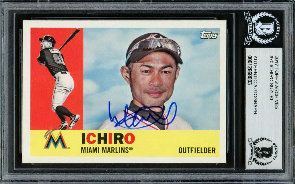 Ichiro Suzuki Autographed 2017 Topps Heritage Card #70 Seattle Mariners Beckett BAS Stock #220286