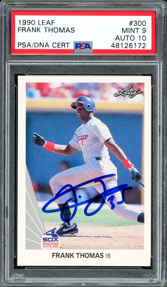 Frank Thomas Autographed 1990 Leaf Rookie Card #300 Chicago White Sox PSA 9 Auto Grade Gem Mint 10 PSA/DNA Stock #220346