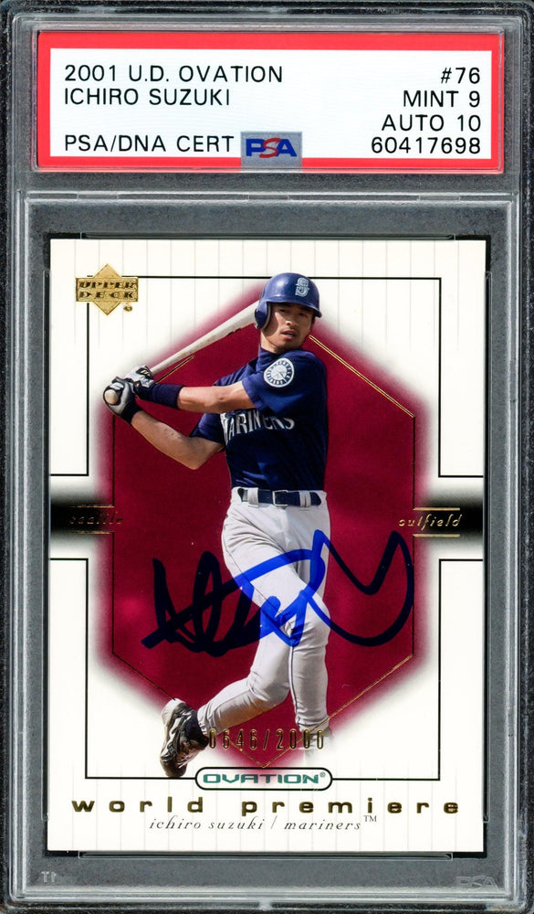 Ichiro Suzuki Autographed 2001 UD Ovation Rookie Card #76 Seattle Mariners PSA 9 Auto Grade Gem Mint 10 PSA/DNA #60417698 - RSA
