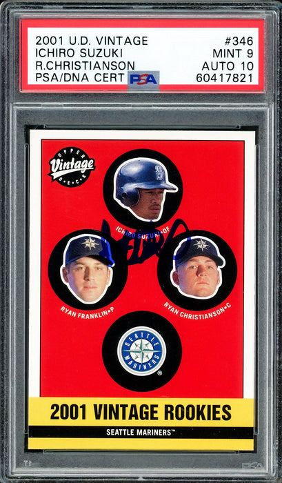 Ichiro Suzuki Autographed 2001 UD Vintage Rookie Card #346 Seattle Mariners PSA 9 Auto Grade Gem Mint 10 PSA/DNA Stock #208004 - RSA