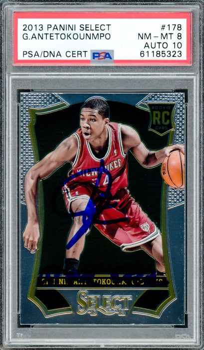 Giannis Antetokounmpo Autographed 2013 Panini Select Rookie Card #178 Milwaukee Bucks PSA 8 Auto Grade Gem Mint 10 "Greek Freak" PSA/DNA #61185323 - RSA
