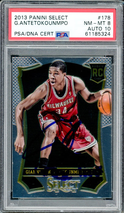 Giannis Antetokounmpo Autographed 2013 Panini Select Rookie Card #178 Milwaukee Bucks PSA 8 Auto Grade Gem Mint 10 "Greek Freak" PSA/DNA #61185324 - RSA