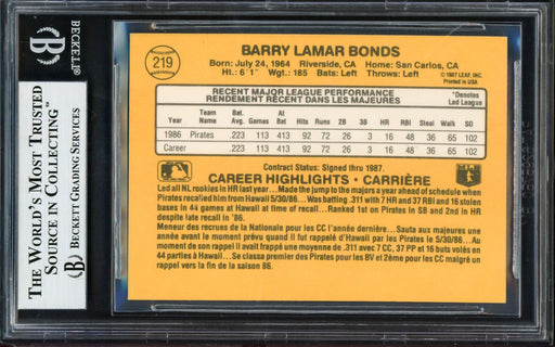 Barry Bonds Autographed 1987 Leaf Donruss Rookie Card #219 Pittsburgh Pirates Vintage Signature Beckett BAS #13482112 - RSA