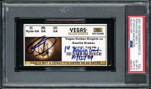 Ryan Donato Autographed Seattle Kraken Inaugural First Game Ticket PSA 6 Auto Grade Gem Mint 10 "1st Kraken Goal 10/12/21" PSA/DNA #63847818 - RSA
