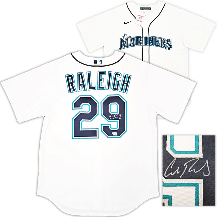 Seattle Mariners Cal Raleigh Autographed White Nike Jersey Size L Fanatics Holo Stock #218612