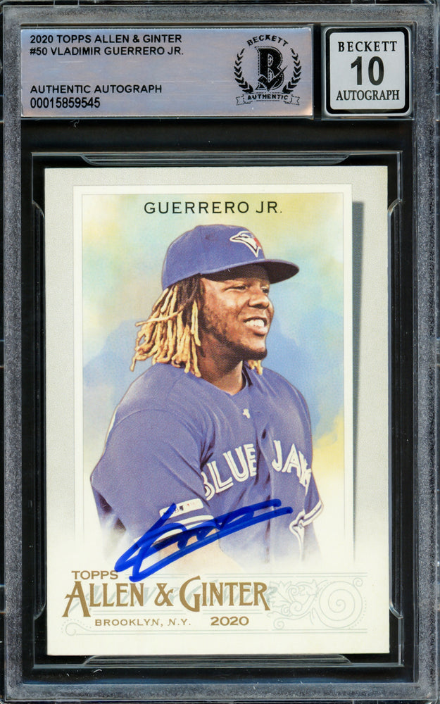 Vladimir Guerrero Jr. Autographed 2020 Topps Allen & Ginter Card #50 Toronto Blue Jays Auto Grade Gem Mint 10 Beckett BAS #15859545