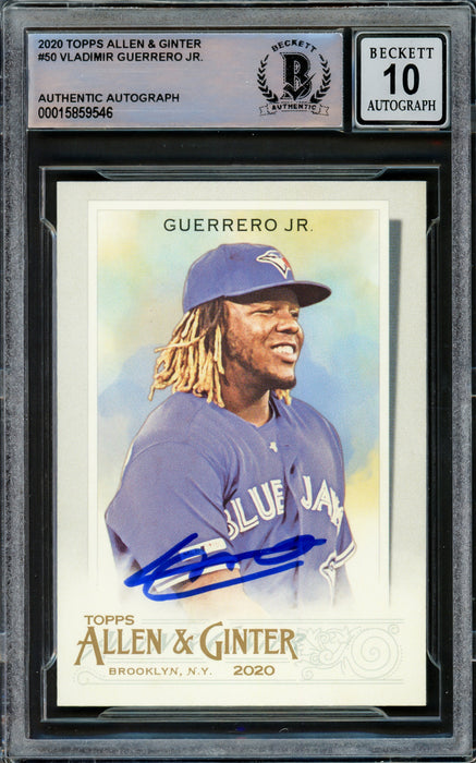 Vladimir Guerrero Jr. Autographed 2020 Topps Allen & Ginter Card #50 Toronto Blue Jays Auto Grade Gem Mint 10 Beckett BAS #15859546