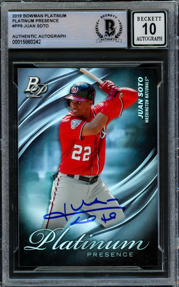 Juan Soto Autographed 2019 Bowman Platinum Presence Card #PP-9 Washington Nationals Auto Grade Gem Mint 10 Beckett BAS #15860242
