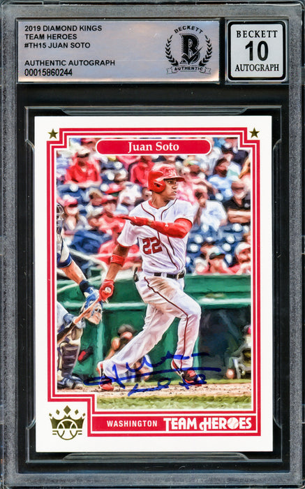 Juan Soto Autographed 2019 Donruss Diamond Kings Team Heroes Card #TH-15 Washington Nationals Auto Grade Gem Mint 10 Beckett BAS #15860244