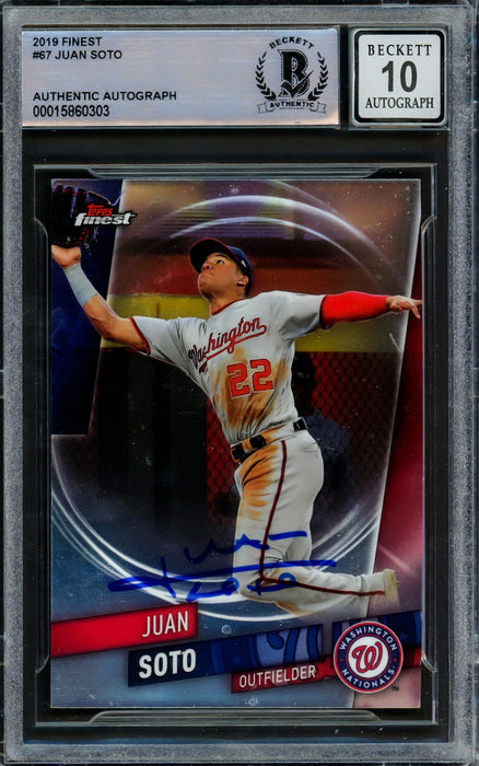 Juan Soto Autographed 2019 Topps Finest Card #67 Washington Nationals Auto Grade Gem Mint 10 Beckett BAS #15860303