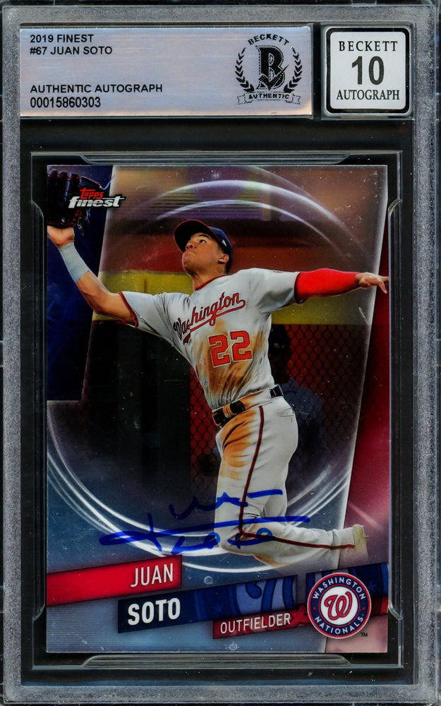 Juan Soto Autographed 2019 Topps Finest Card #67 Washington Nationals Auto Grade Gem Mint 10 Beckett BAS #15860303