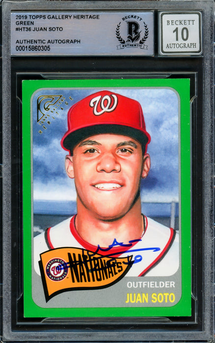 Juan Soto Autographed 2019 Topps Gallery Heritage Green Card #HT-36 Washington Nationals Auto Grade Gem Mint 10 #165/250 Beckett BAS #15860305