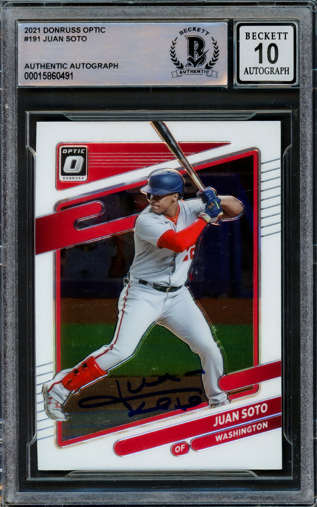 Juan Soto Autographed 2021 Donruss Optic Card #191 Washington Nationals Auto Grade Gem Mint 10 Beckett BAS #15860491