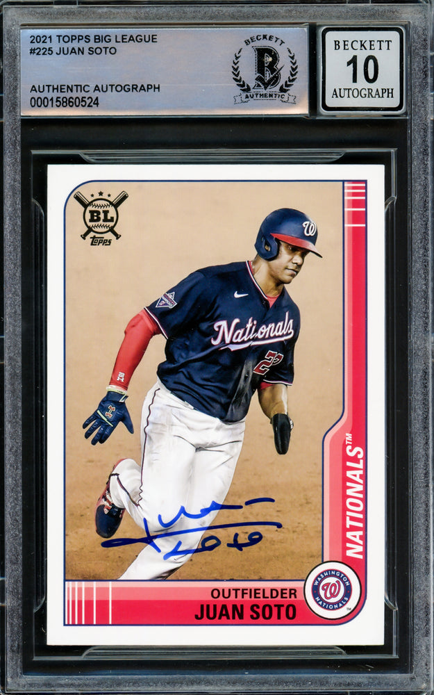 Juan Soto Autographed 2021 Topps Big League Card #225 Washington Nationals Auto Grade Gem Mint 10 Beckett BAS #15860524