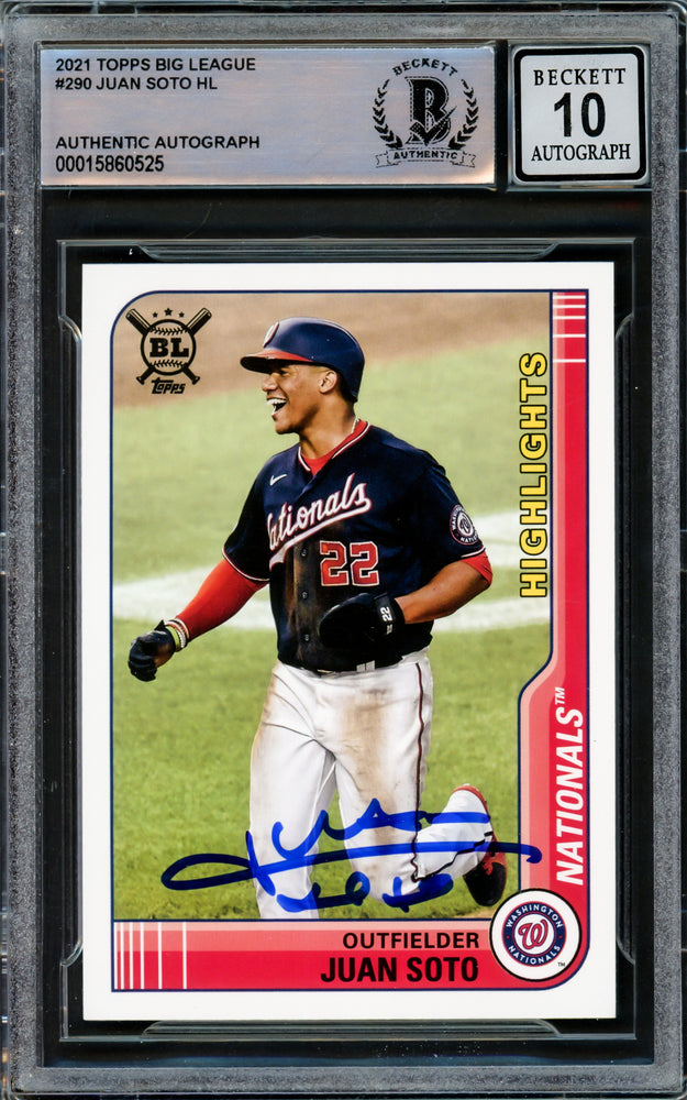 Juan Soto Autographed 2021 Topps Big League Card #290 Washington Nationals Auto Grade Gem Mint 10 Beckett BAS #15860525