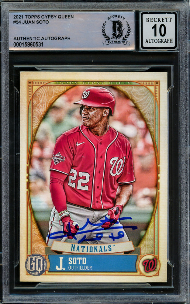 Juan Soto Autographed 2021 Topps Gypsy Queen Card #54 Washington Nationals Auto Grade Gem Mint 10 Beckett BAS #15860531