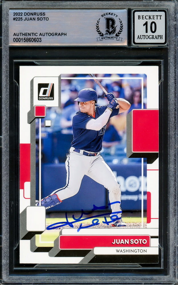 Juan Soto Autographed 2022 Donruss Card #225 Washington Nationals Auto Grade Gem Mint 10 Beckett BAS #15860603