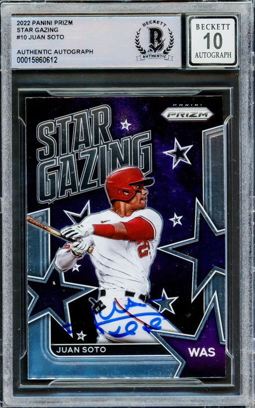 Juan Soto Autographed 2022 Panini Prizm Star Gazing Card #SG-10 Washington Nationals Auto Grade Gem Mint 10 Beckett BAS #15860612