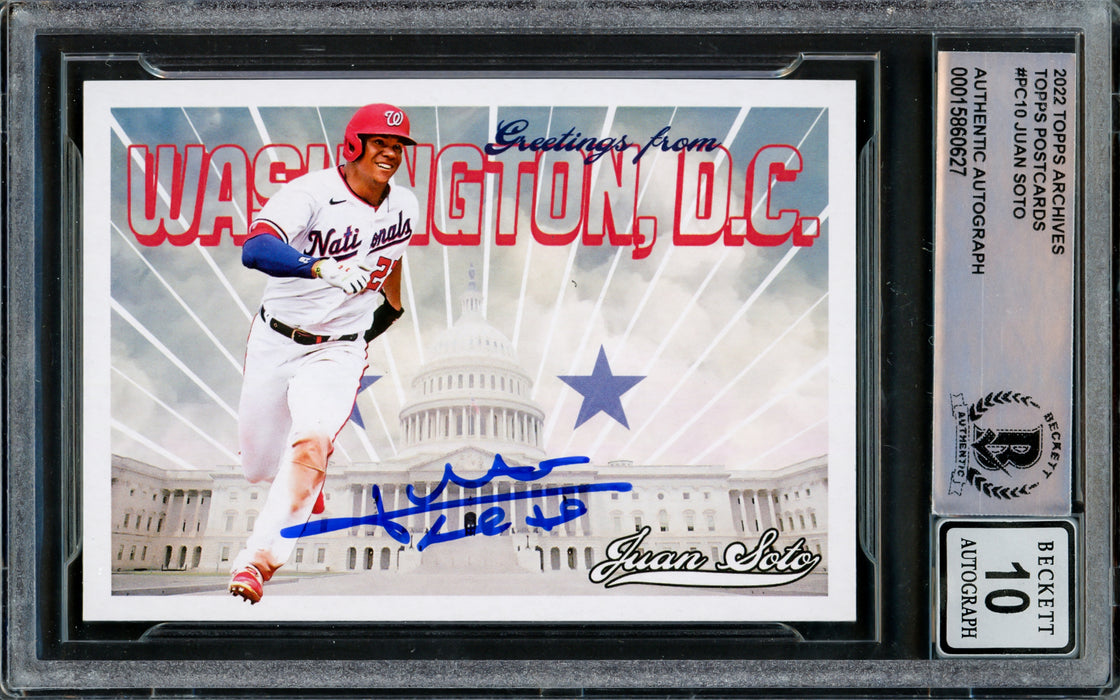 Juan Soto Autographed 2022 Topps Archives Postcard Card #PC-10 Washington Nationals Auto Grade Gem Mint 10 Beckett BAS #15860627