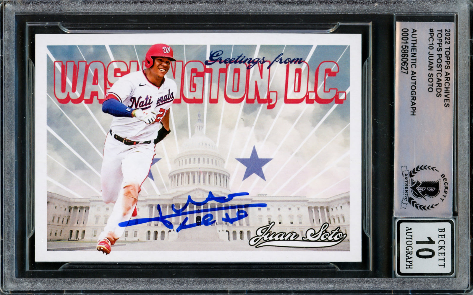 Juan Soto Autographed 2022 Topps Archives Postcard Card #PC-10 Washington Nationals Auto Grade Gem Mint 10 Beckett BAS #15860627