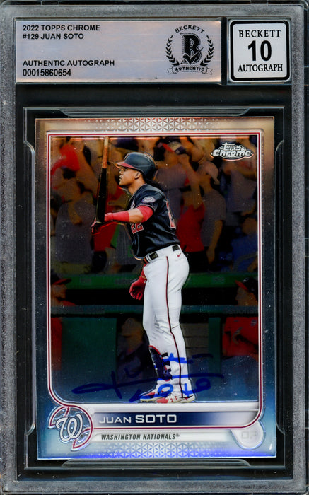 Juan Soto Autographed 2022 Topps Chrome Card #129 Washington Nationals Auto Grade Gem Mint 10 Beckett BAS #15860654