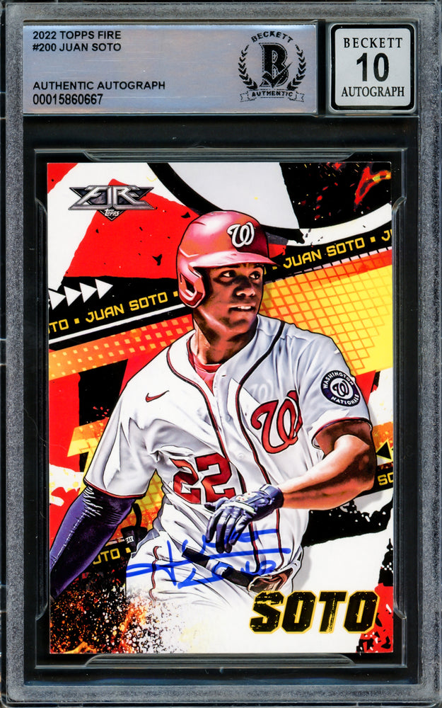 Juan Soto Autographed 2022 Topps Fire Card #200 Washington Nationals Auto Grade Gem Mint 10 Beckett BAS #15860667