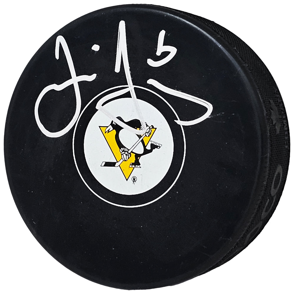 Jaromir Jagr Autographed Official Pittsburgh Penguins Logo Hockey Puck Beckett BAS Witness Stock #219041