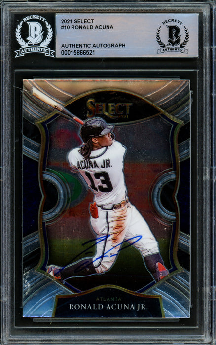 Ronald Acuna Jr. Autographed 2021 Panini Select Card #10 Atlanta Braves Beckett BAS #15866521