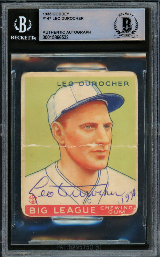 Leo Durocher Autographed 1933 Goudey Rookie Card #147 St. Louis Cardinals Beckett BAS #15866532