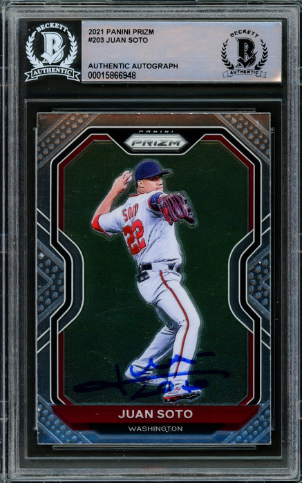Juan Soto Autographed 2021 Panini Prizm Card #203 Washington Nationals Beckett BAS #15866948