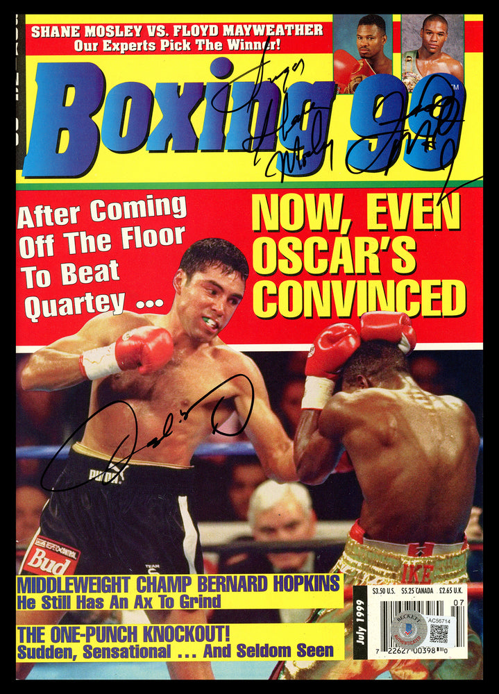 Floyd Mayweather Jr., Oscar De La Hoya & "Sugar" Shane Mosley Autographed Boxing 99 Magazine Beckett BAS #AC56714
