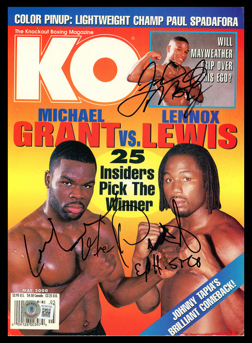 Floyd Mayweather Jr., Lennox Lewis & Michael Grant Autographed KO Magazine (Smudged) Beckett BAS #AC56750