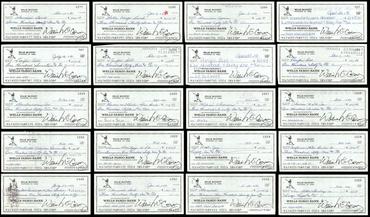 Lot of 20 Willie McCovey 3x6 Checks San Francisco Giants SKU #219425