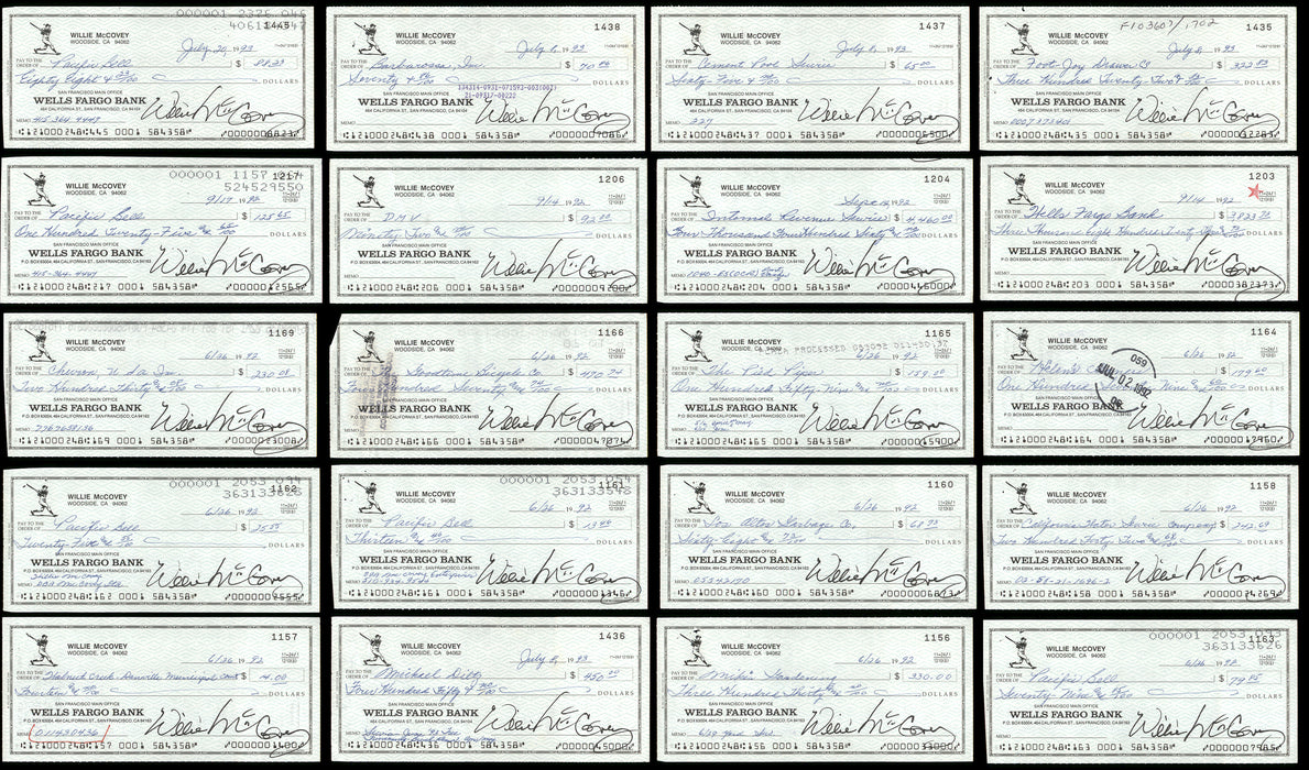 Lot of 20 Willie McCovey 3x6 Checks San Francisco Giants SKU #219428
