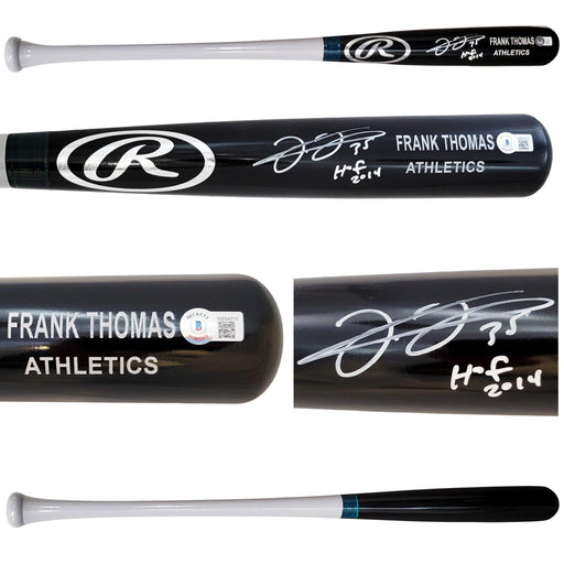 Frank Thomas Autographed Black Rawlings Game Model Bat Oakland A's Engraving "HOF 2014" Beckett BAS Witness Stock #208243 - RSA