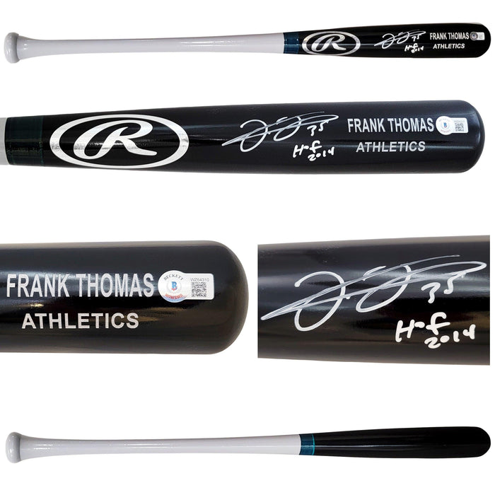 Frank Thomas Autographed Black Rawlings Game Model Bat Oakland A's Engraving "HOF 2014" Beckett BAS Witness Stock #208243 - RSA